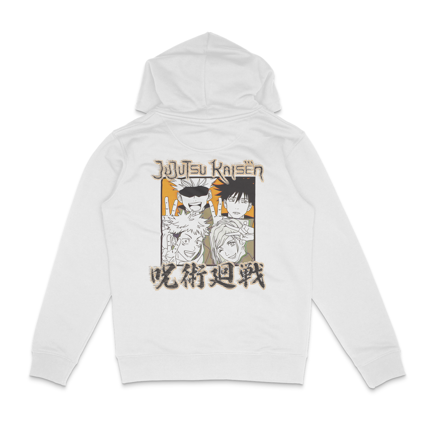 Hoodie Organico Blanco Jujutsu Kaisen Gojo, Itadori, Megumi y Nobara Doodle