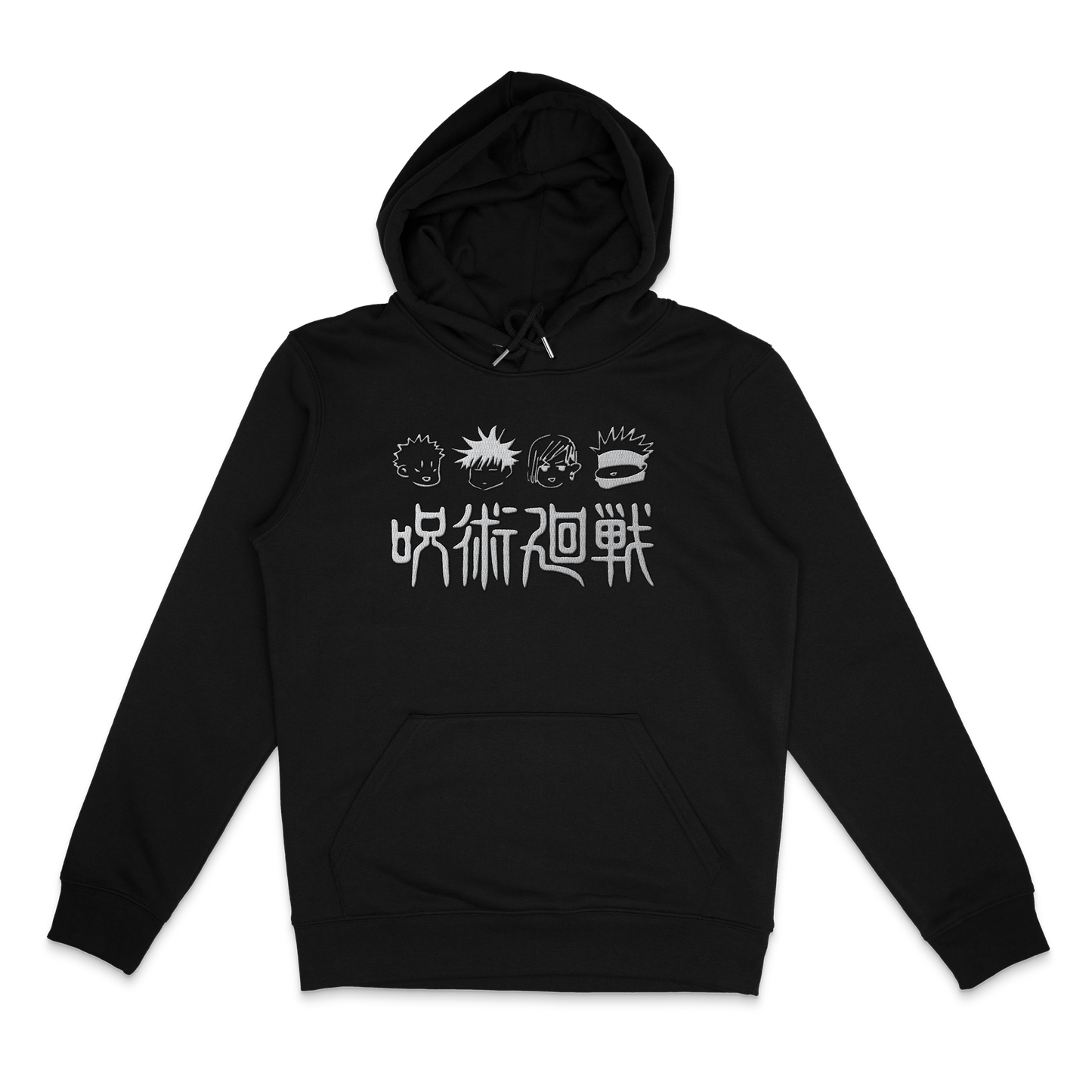 Hoodie Organico Negro Jujutsu Kaisen Gojo, Itadori, Megumi y Nobara Doodle