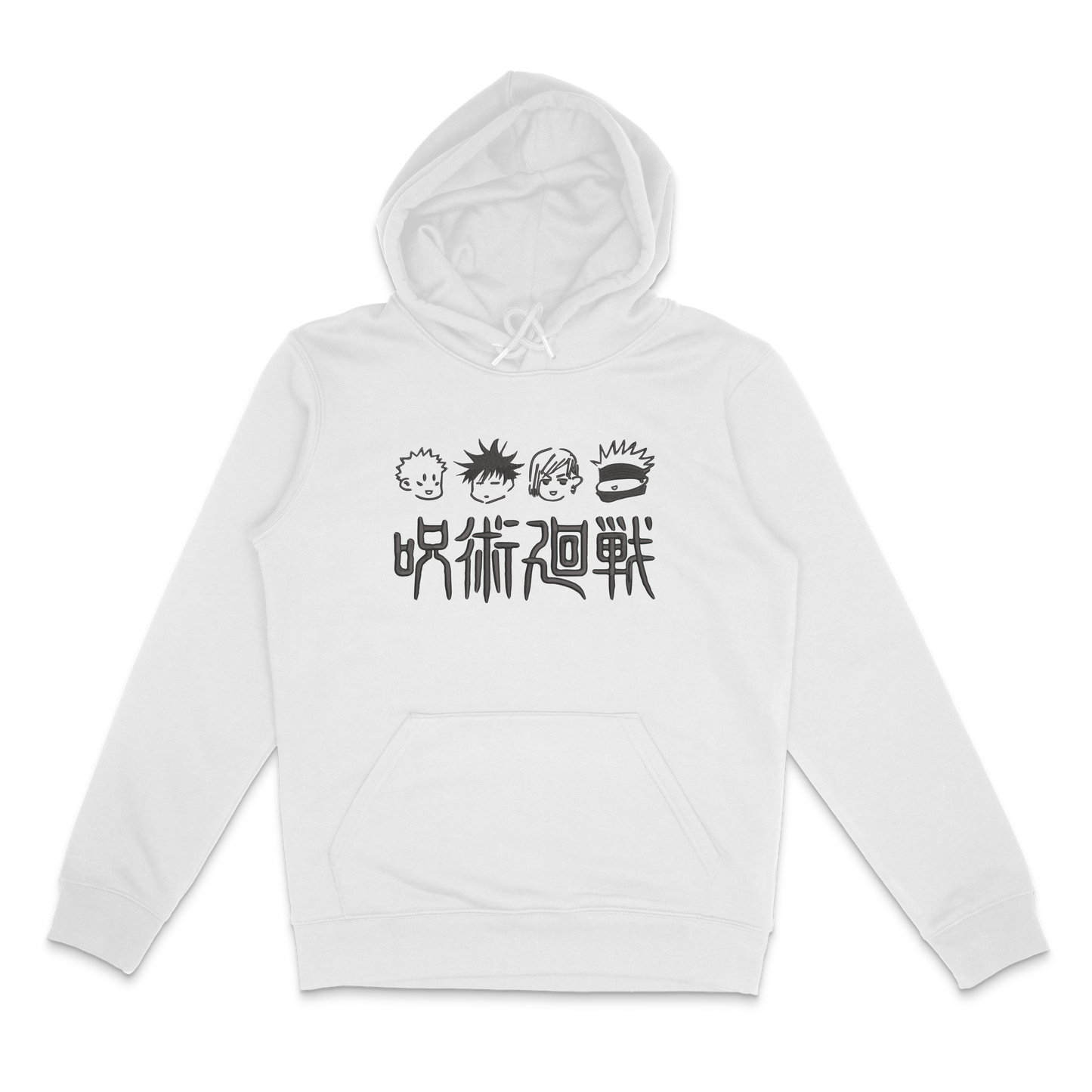 Hoodie Organico Blanco Jujutsu Kaisen Gojo, Itadori, Megumi y Nobara Doodle