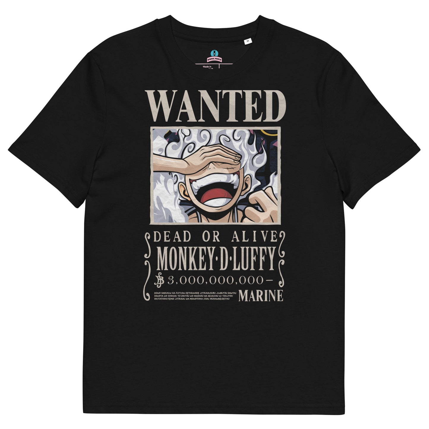 Playera Algodón Orgánico One Piece Luffy Gear 5 Wanted